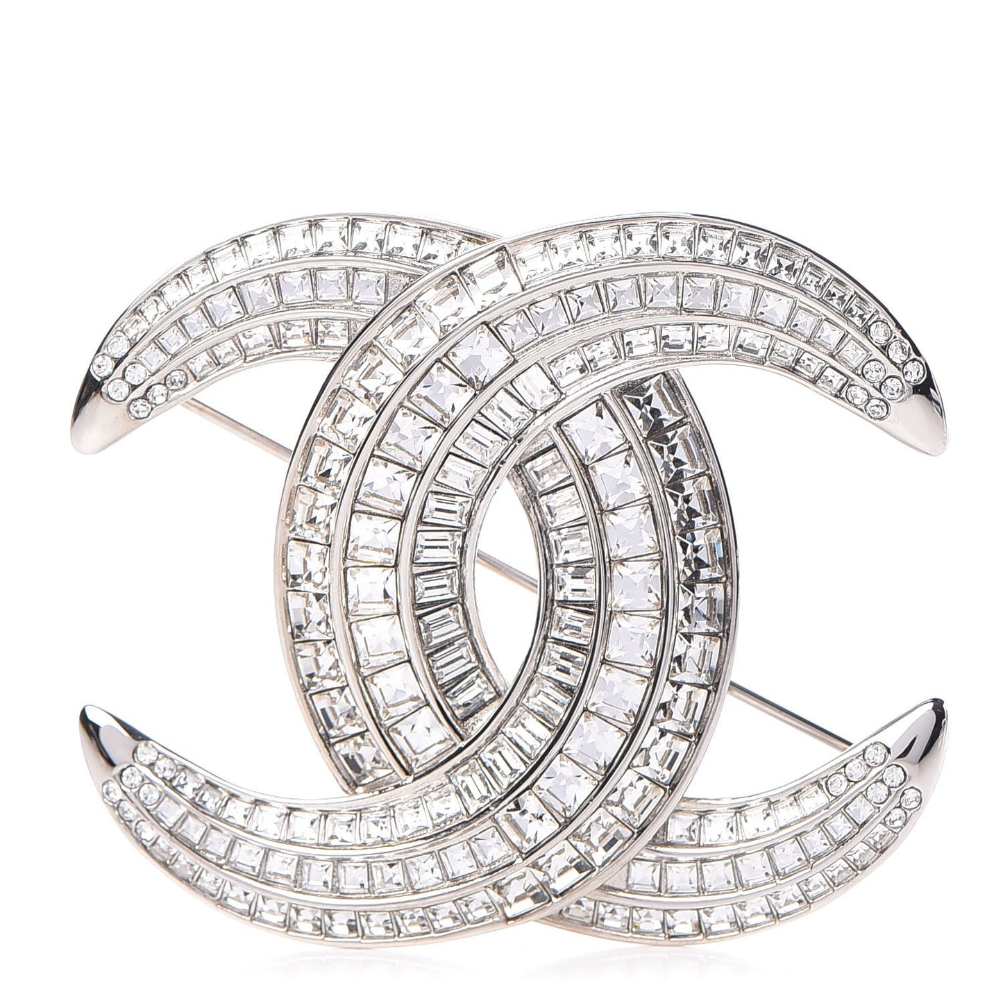 Baguette Crystal CC Brooch Silver