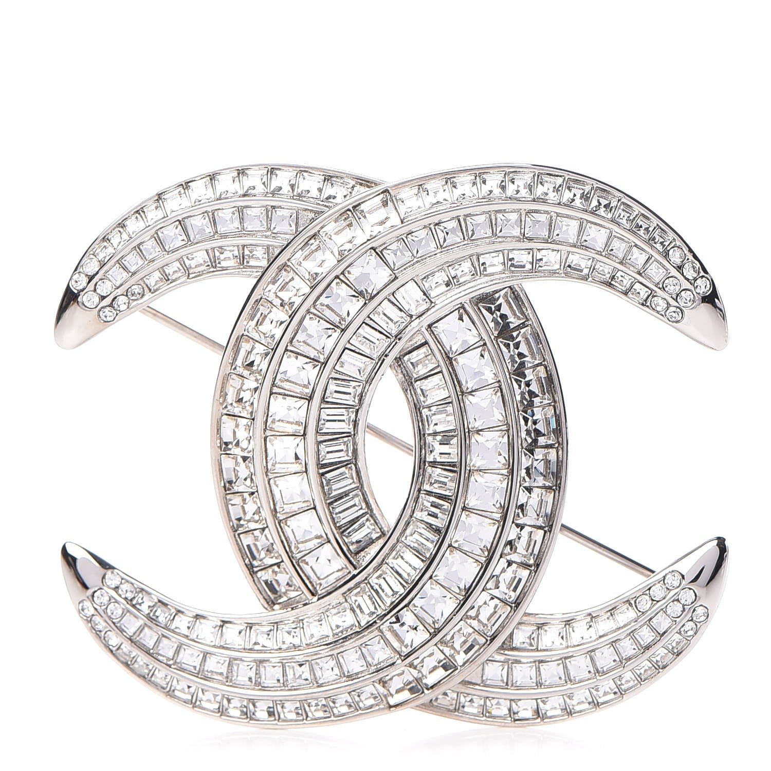 Chanel Baguette Crystal CC Brooch Silver 1 of 5