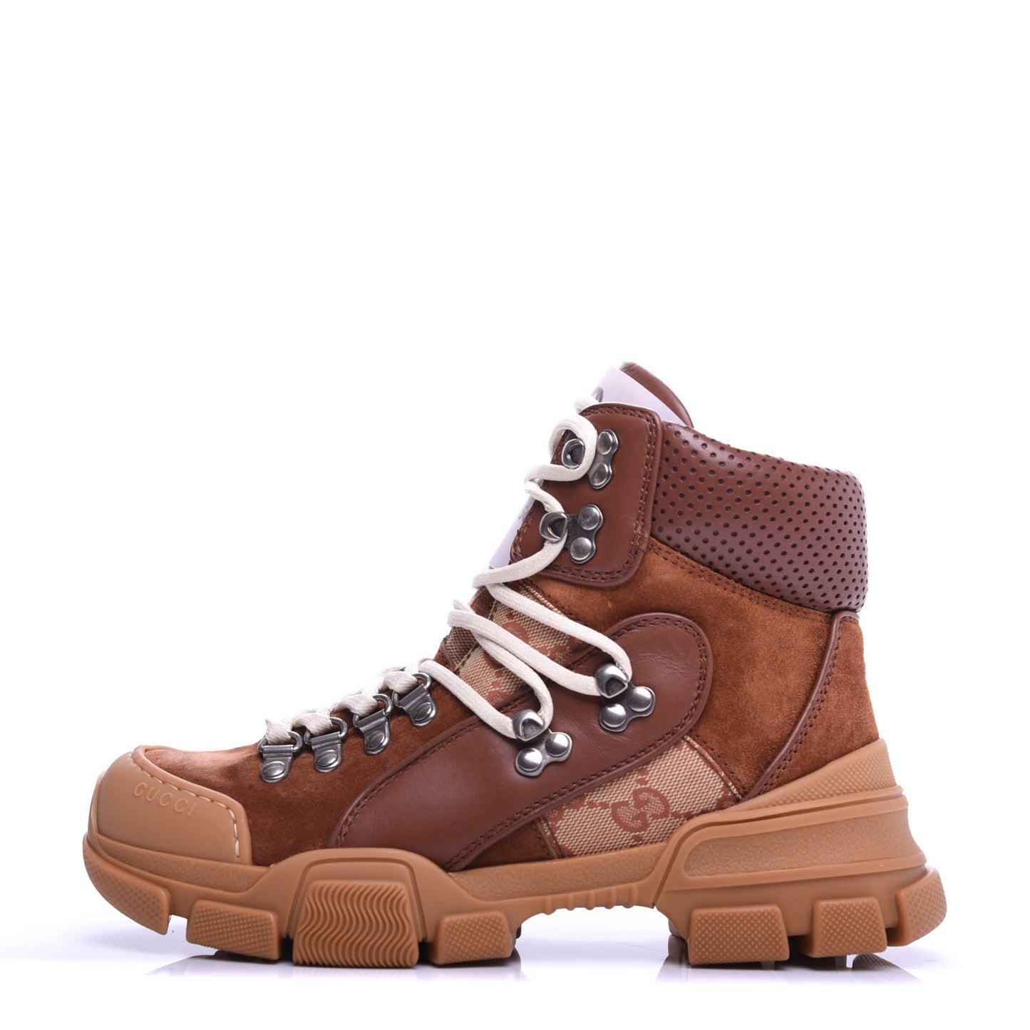 X SEGA Suede Calfskin GG Monogram Womens Flashtrek High-Top Sneakers 36 New Cuir Beige Ruggine