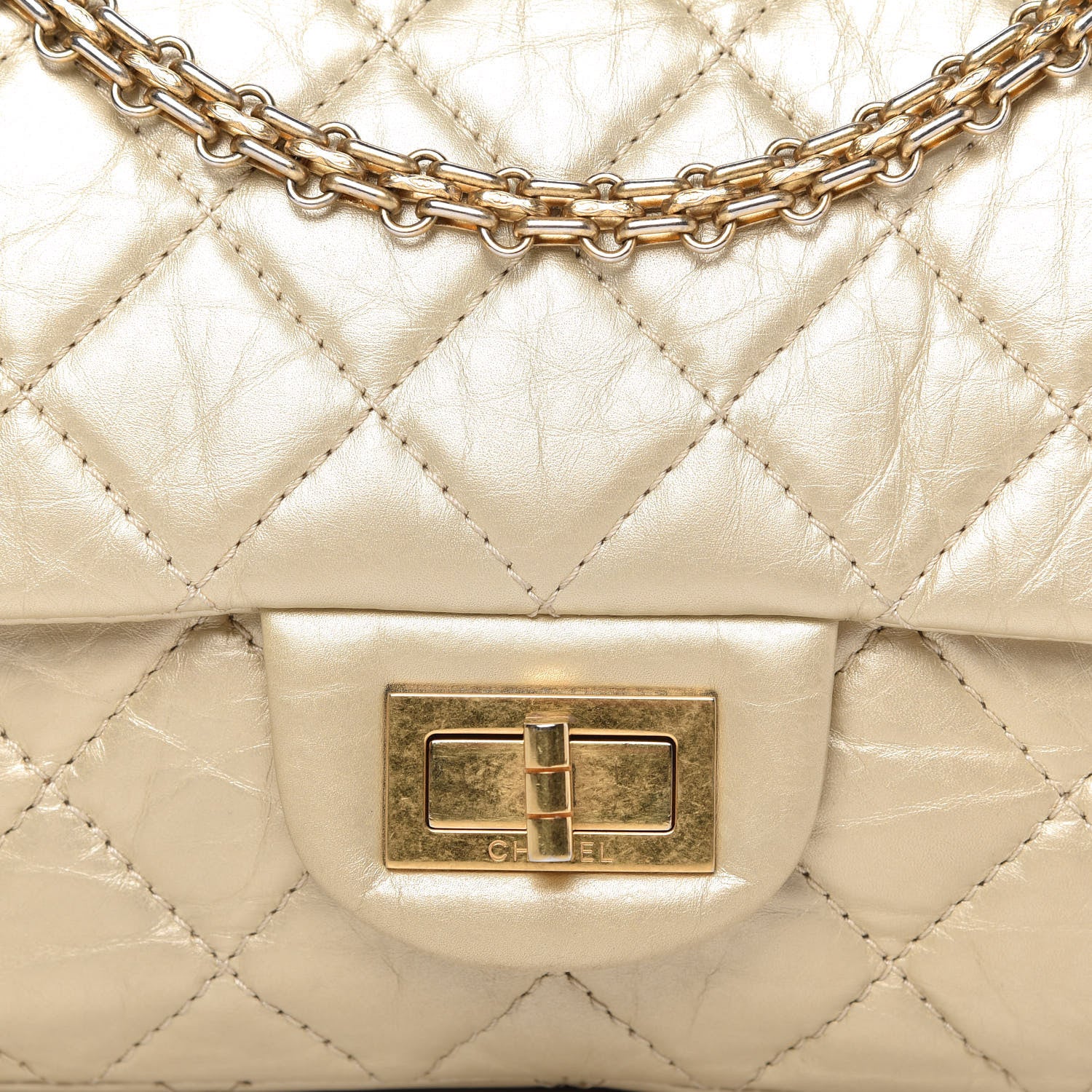 Chanel Metallic Aged Calfskin Quilted 2.55 Reissue Flap Light Gold 11 of 11