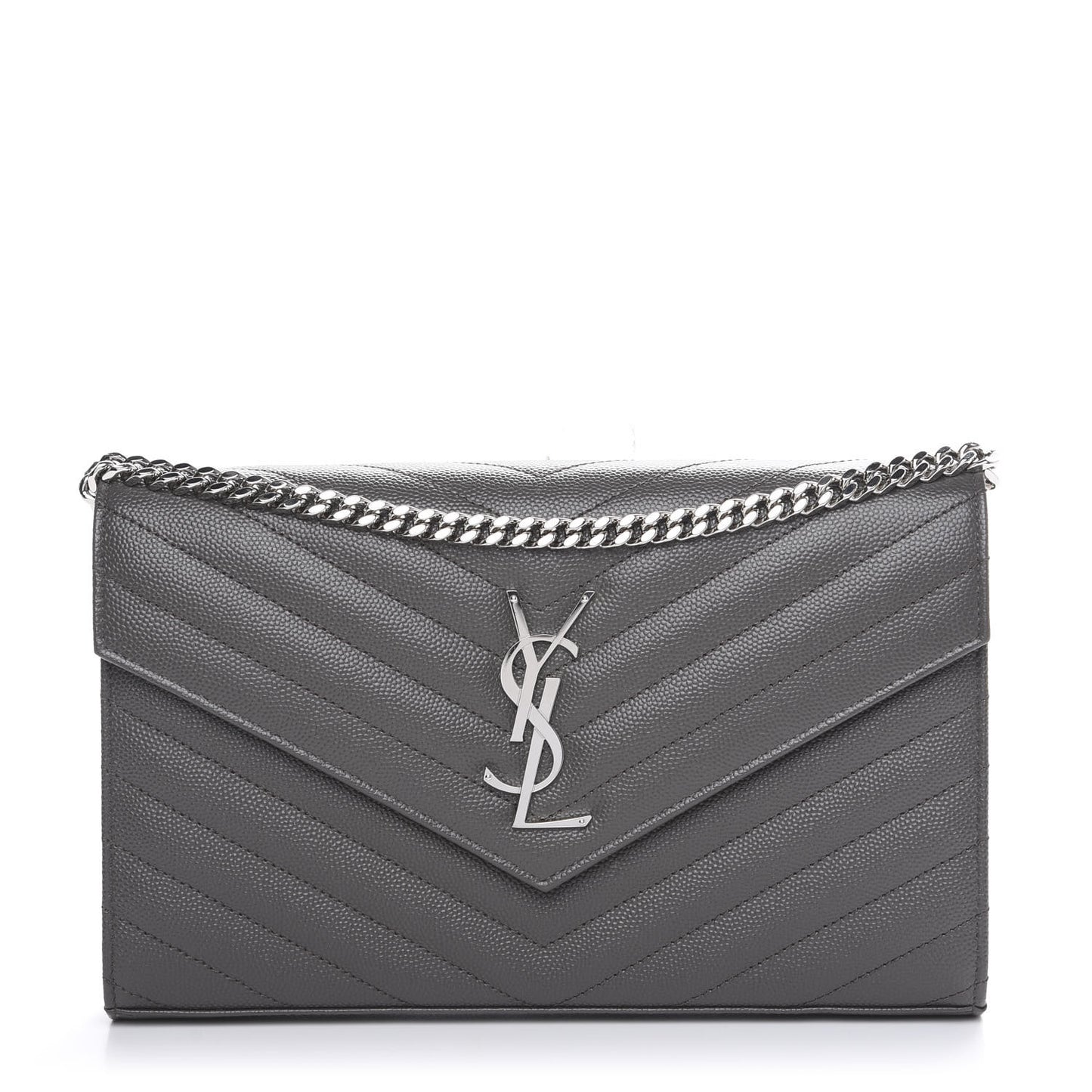 Grain De Poudre Matelasse Chevron Monogram Chain Wallet Grey