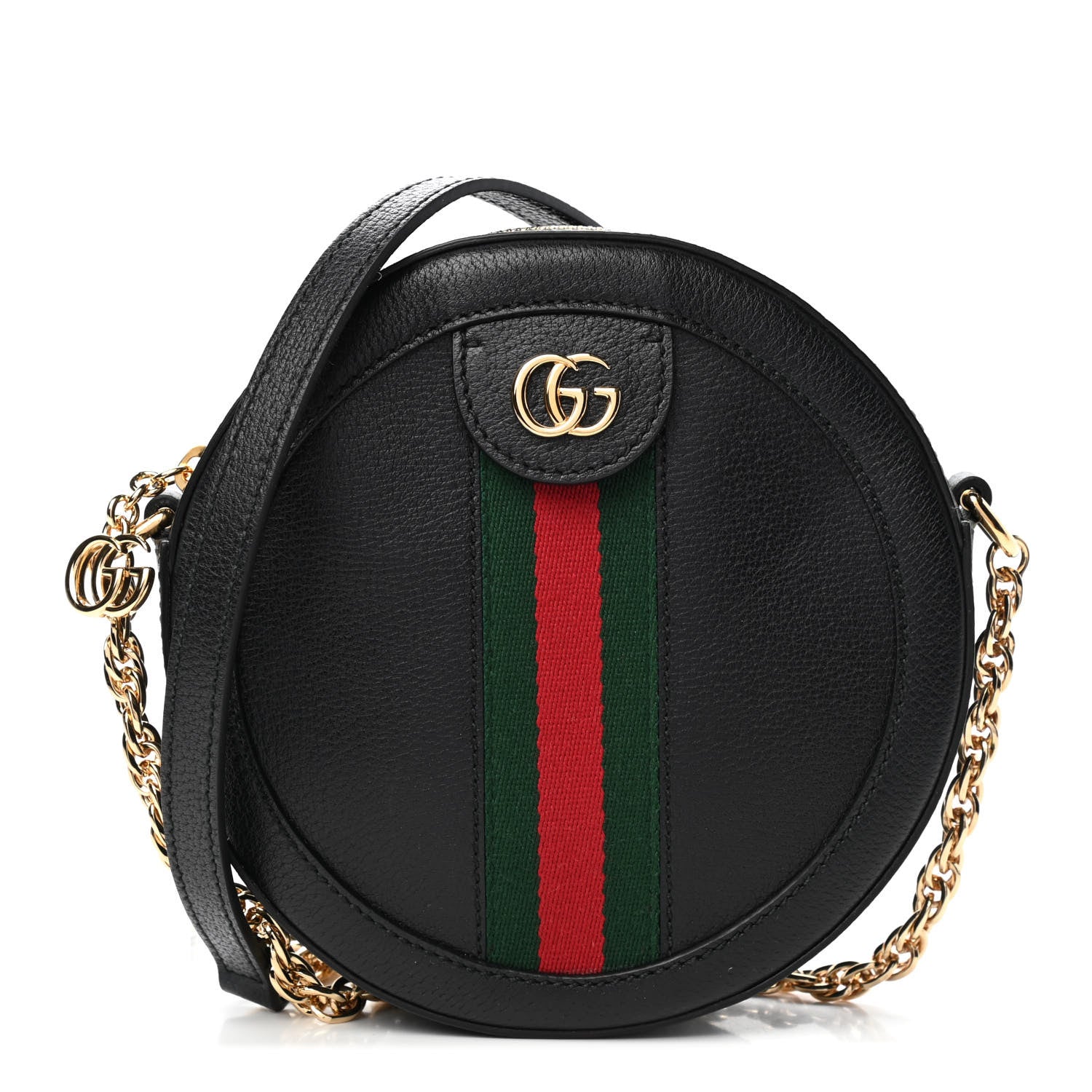 Gucci Grained Calfskin Web Mini Ophidia Round Shoulder Bag Black 1 of 4
