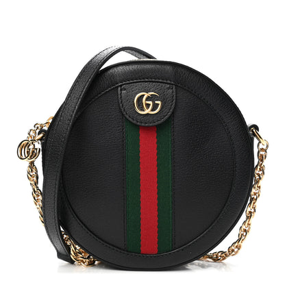 Gucci Grained Calfskin Web Mini Ophidia Round Shoulder Bag Black 1 of 4