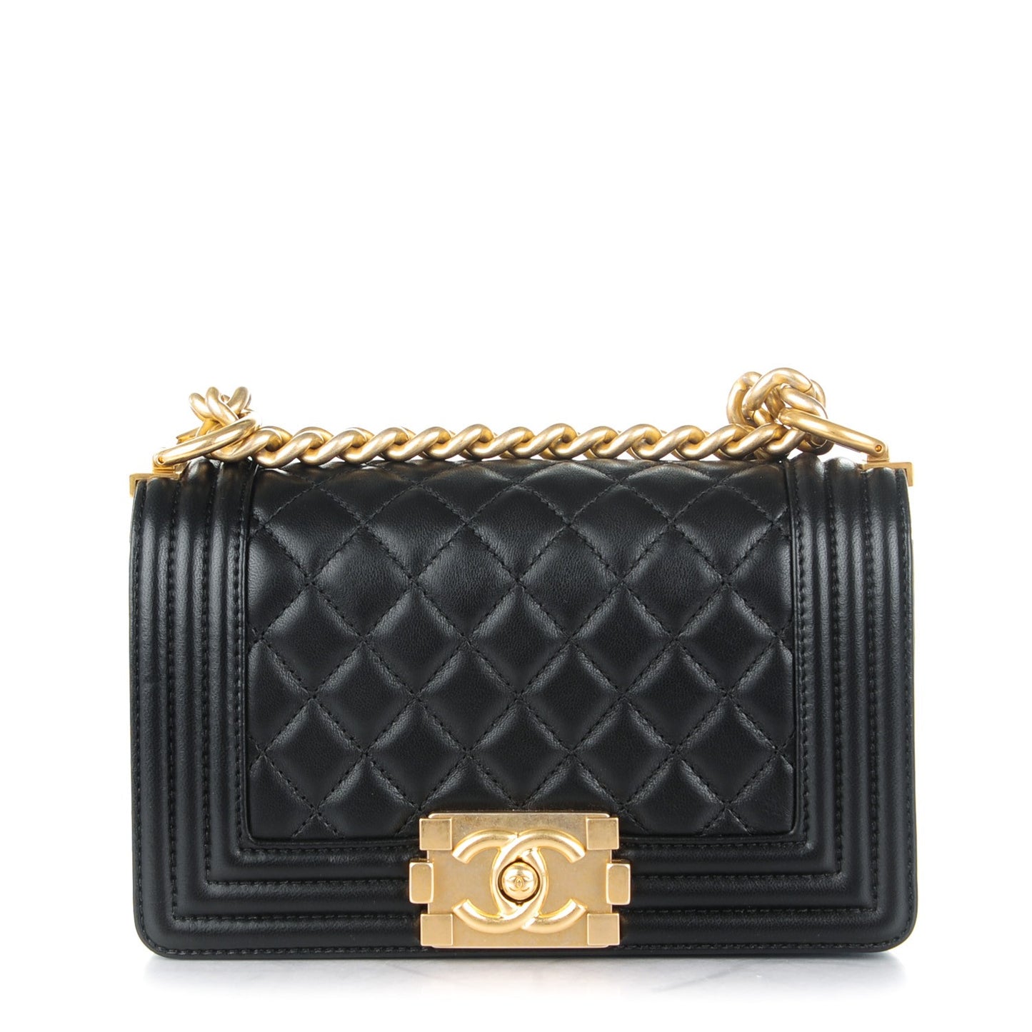 Lambskin Quilted Small Boy Flap Black