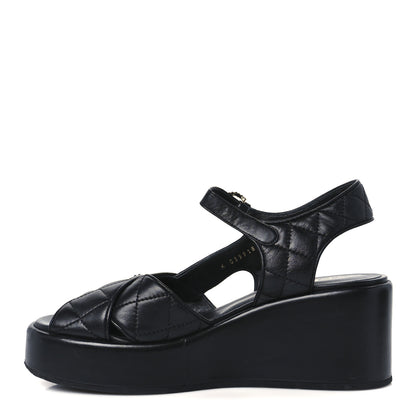 Chanel Lambskin Quilted CC Platform Sandals 39.5 Black 1 of 9