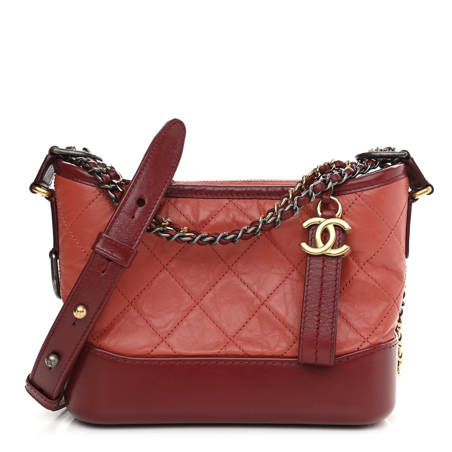 Aged Calfskin Quilted Small Gabrielle Hobo Red
