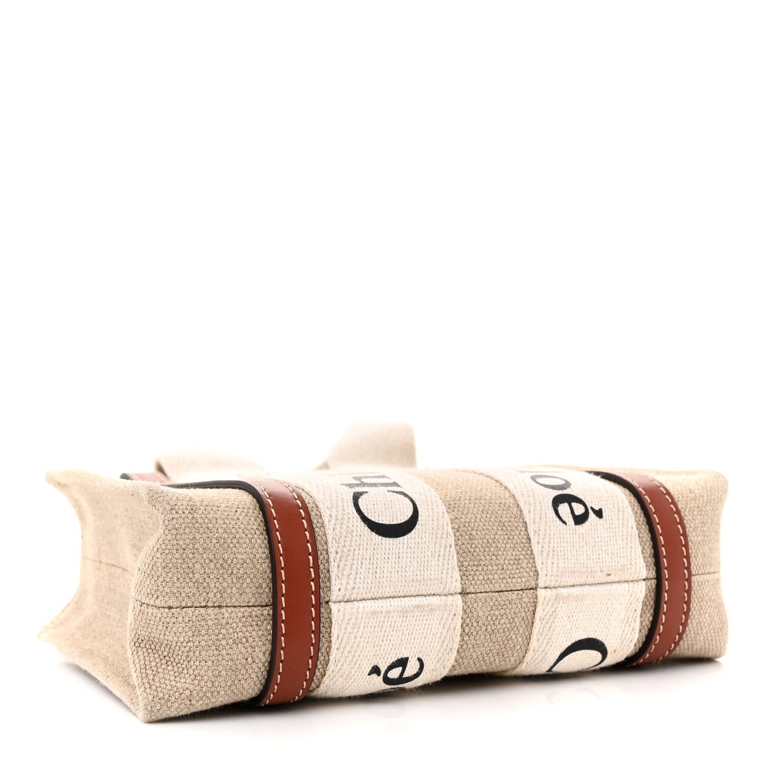 Chloe Cotton Calfskin Mini Woody Ribbon Tote White Brown 4 of 14