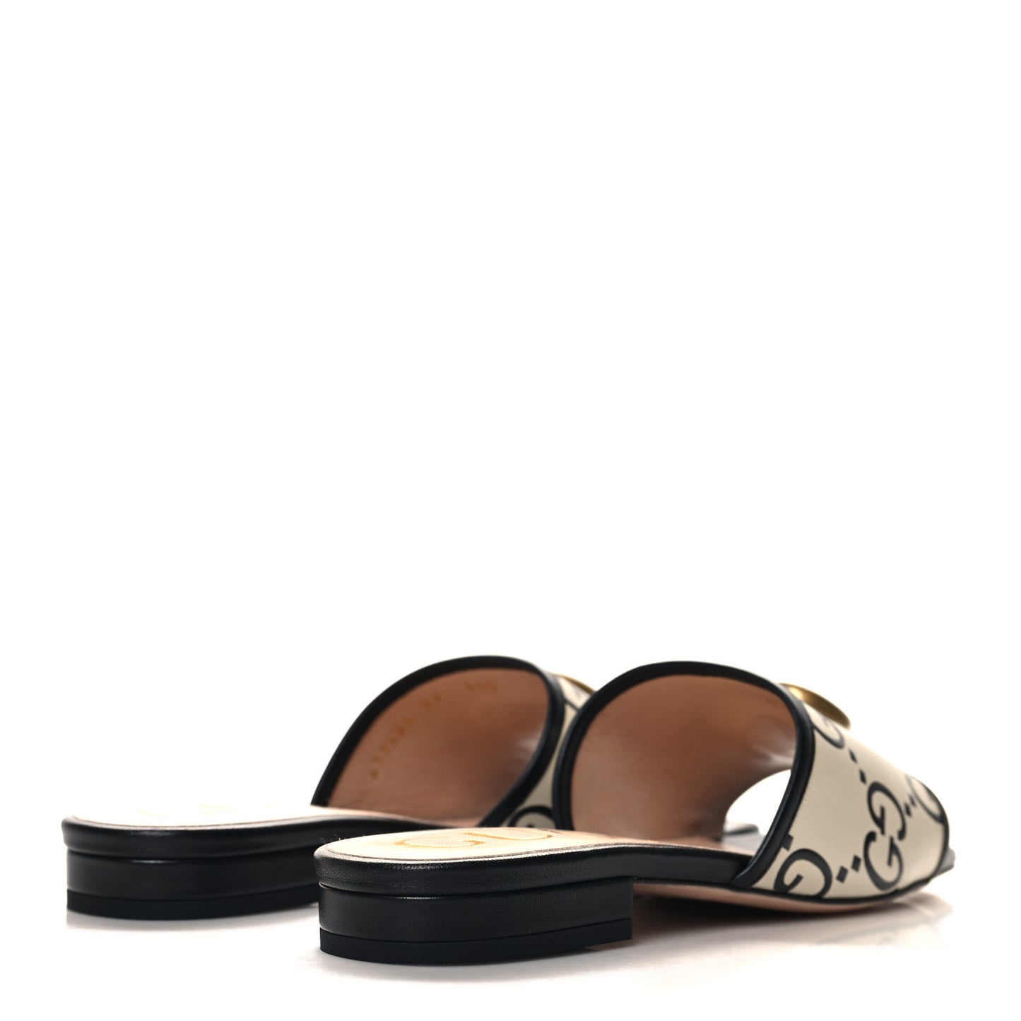 Malaga Kid GG Monogram Marmont Flat Slide Sandals 37 Mystic White Black