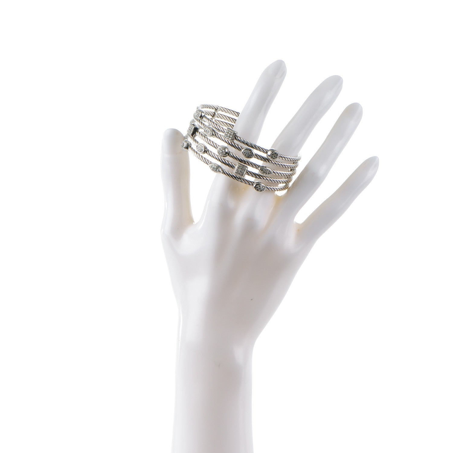 David Yurman Sterling Silver Diamond Five Row Confetti Cuff Bracelet 2 of 4