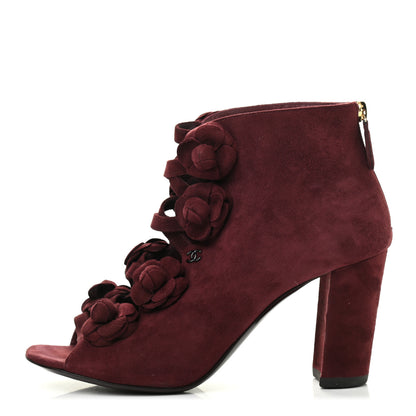 Chanel Suede Camellia Short Booties 39.5 Red 1 of 7