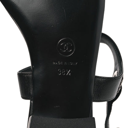 Chanel Lambskin Leaf CC Thong Sandals 38.5 Black 6 of 9