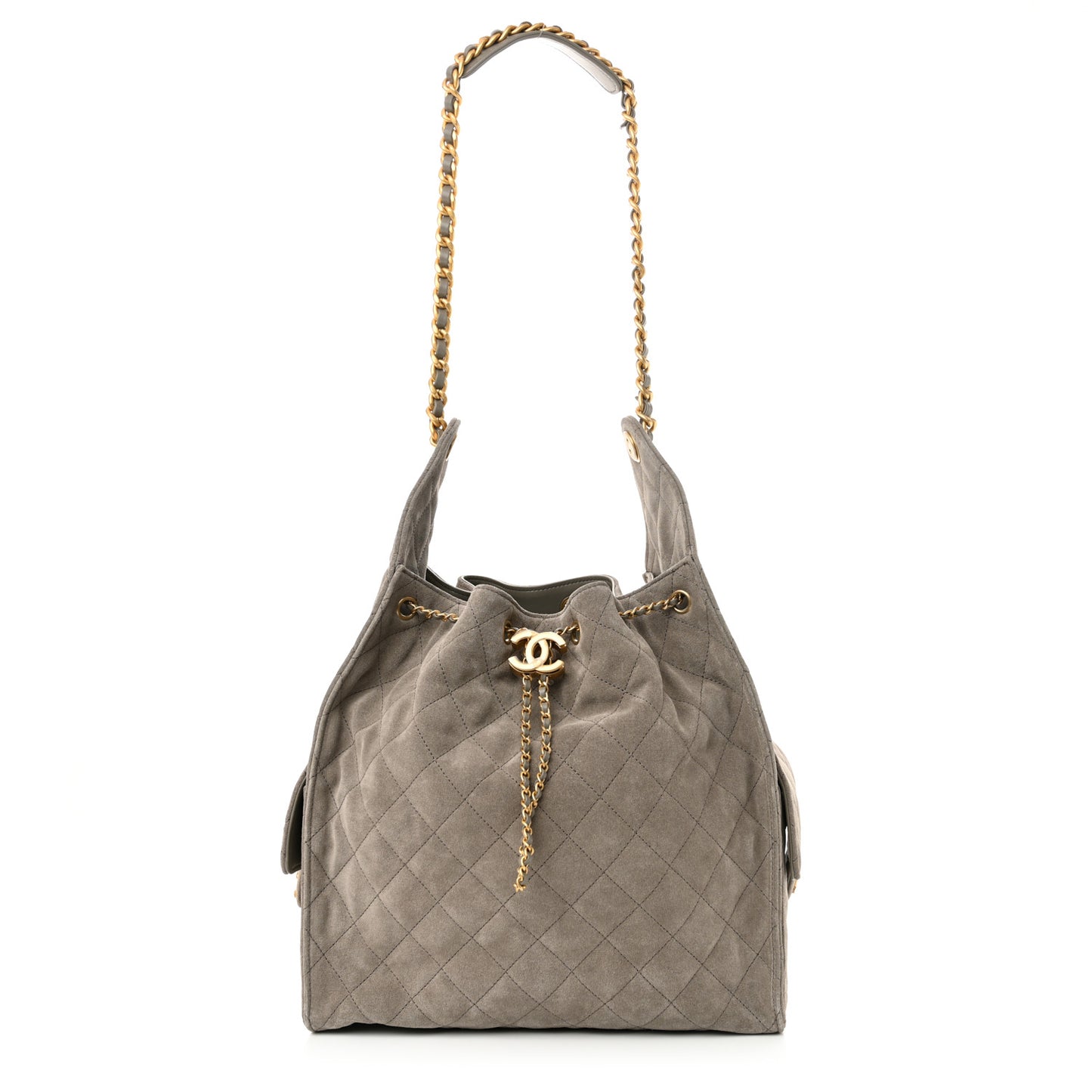 Suede Quilted Medium Chanel 25 Handbag Dark Grey