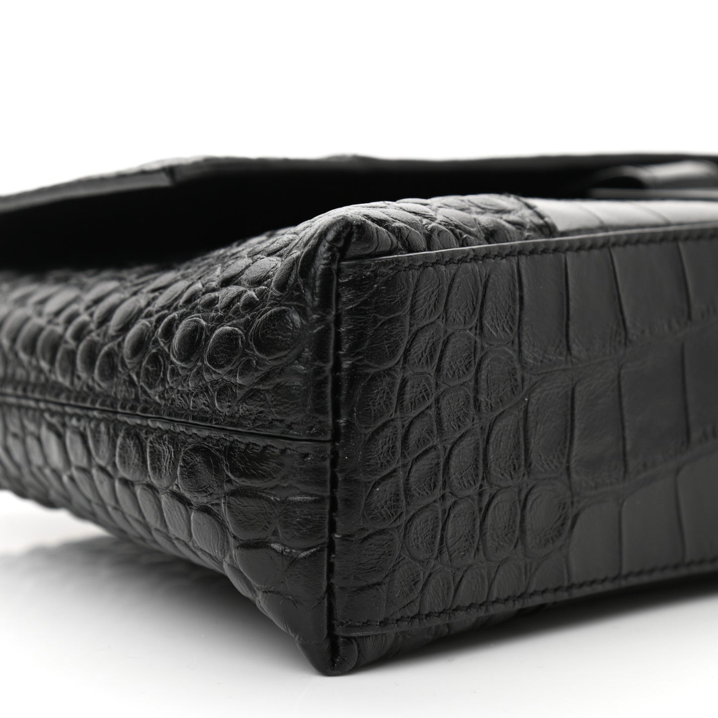Extra Supple Calfskin Crocodile Embossed Monochrome XS Downtown Shoulder Bag Black