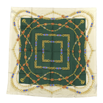 Gucci Silk Twill Chain Print Square Scarf Ivory Dark Green 1 of 3