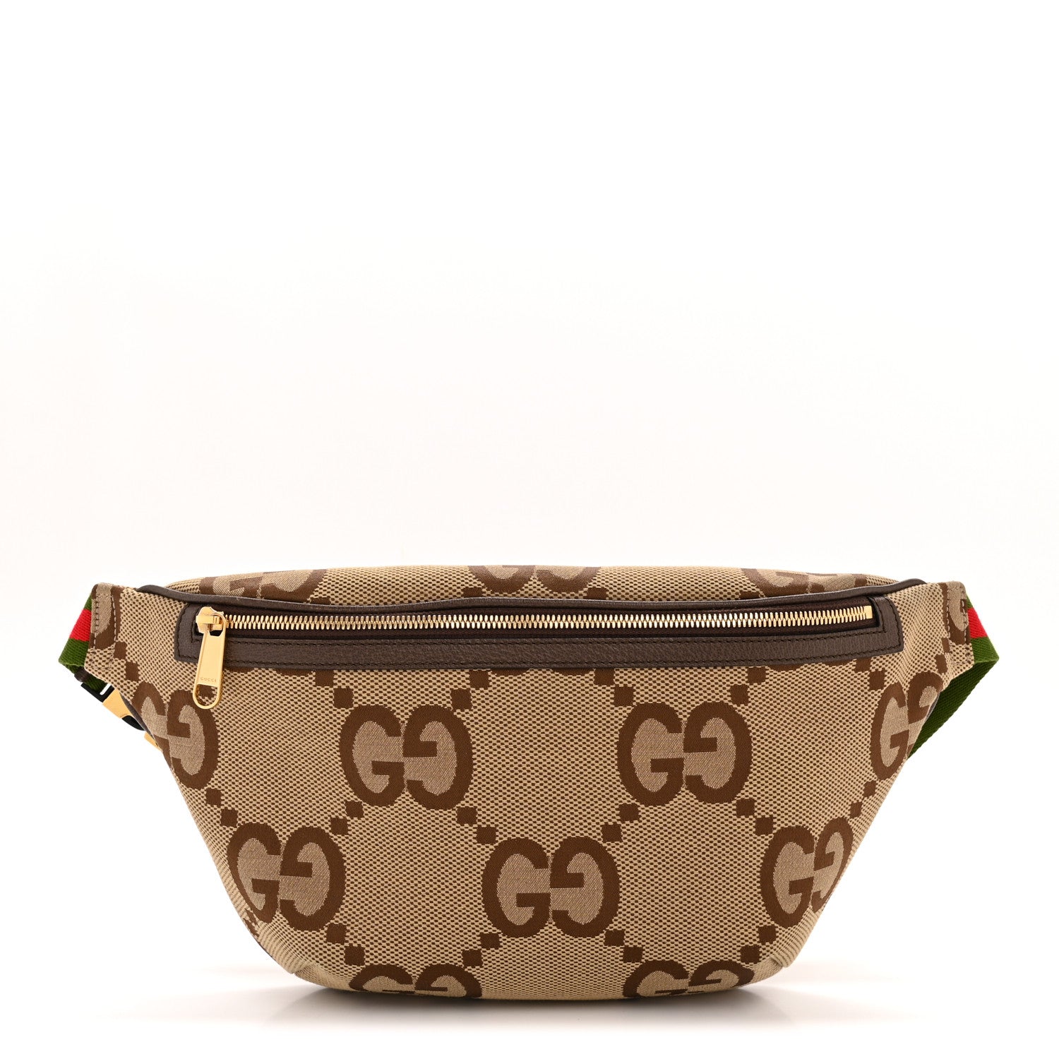 Gucci Monogram Jumbo GG Textured Dollar Calfskin Web Belt Bag Camel Ebony New Acero 1 of 11