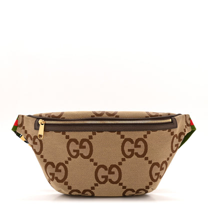 Gucci Monogram Jumbo GG Textured Dollar Calfskin Web Belt Bag Camel Ebony New Acero 1 of 11