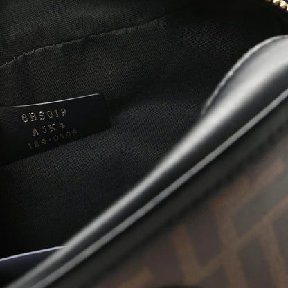 Fendi Glazed Fabric Vitello Century FF 1974 Stamp Patch Mini Camera Case Mogano Panna Black 9 of 9