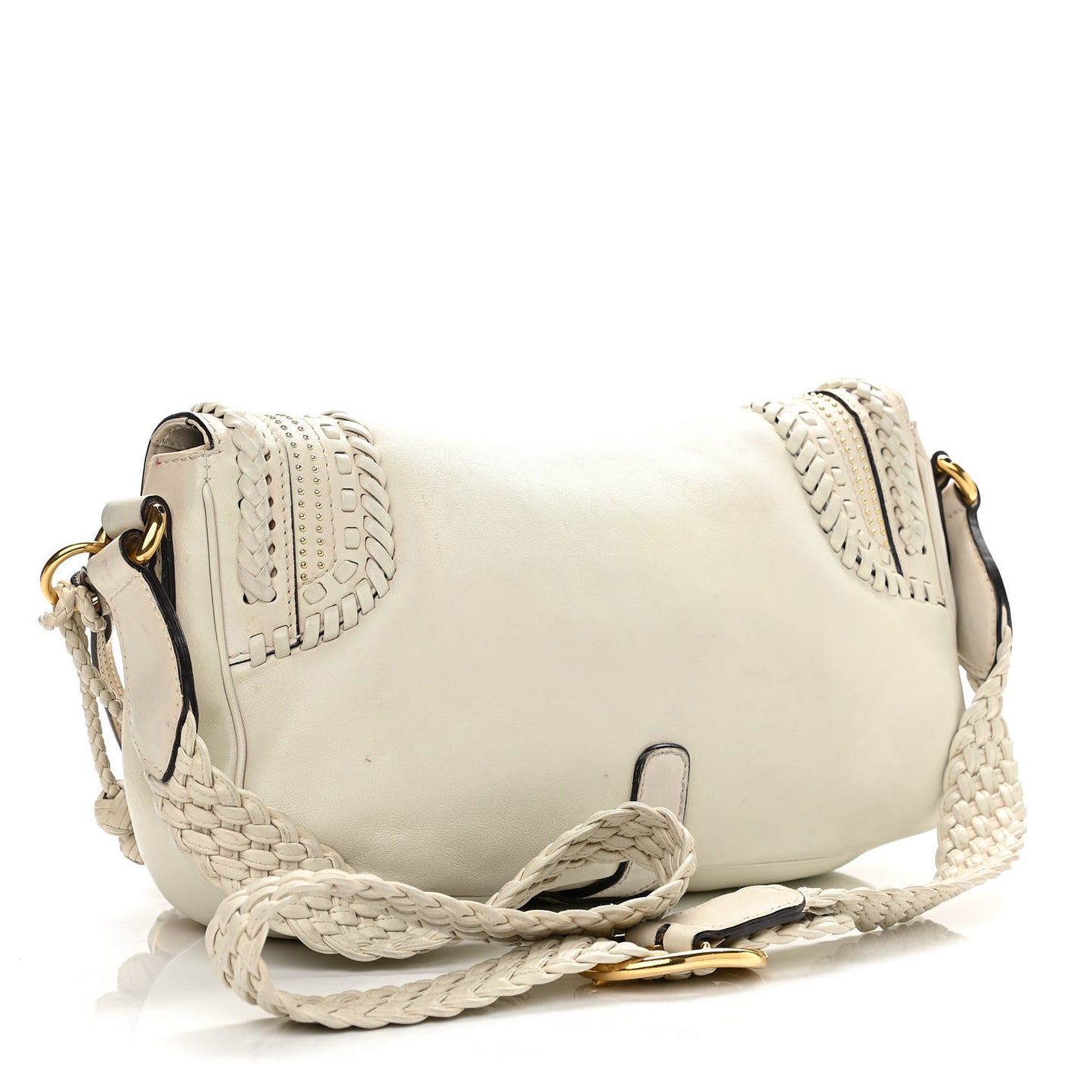Calfskin Handmade Medium Flap Shoulder Bag Off White