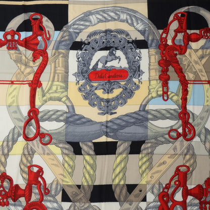 Hermes Cashmere Silk Della Cavalleria GM Scarf 140 Noir Jaune Rouge 1 of 6