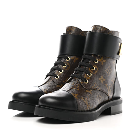 Louis Vuitton Calfskin Monogram Wonderland Flat Ranger Boots 35 Black 3 of 9