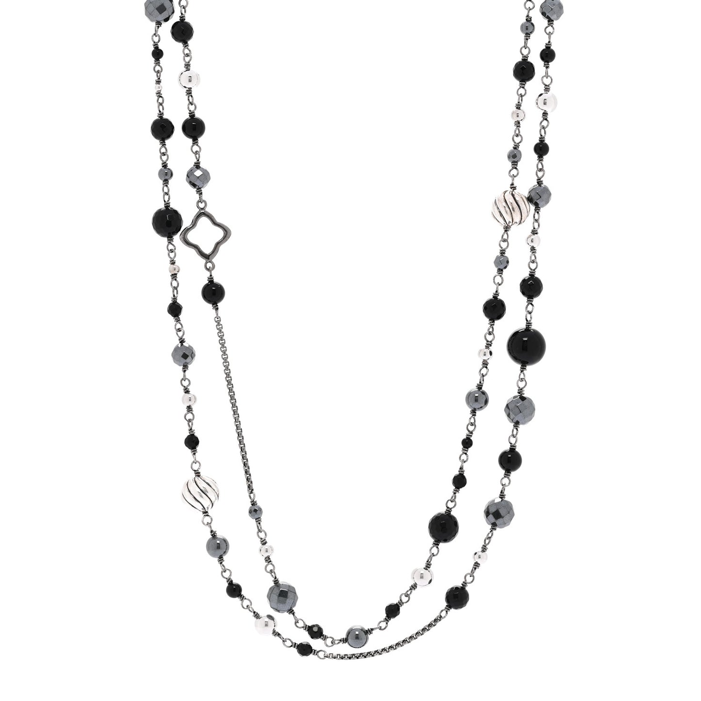 Sterling Silver Black Onyx Hematine Elements Chain Necklace