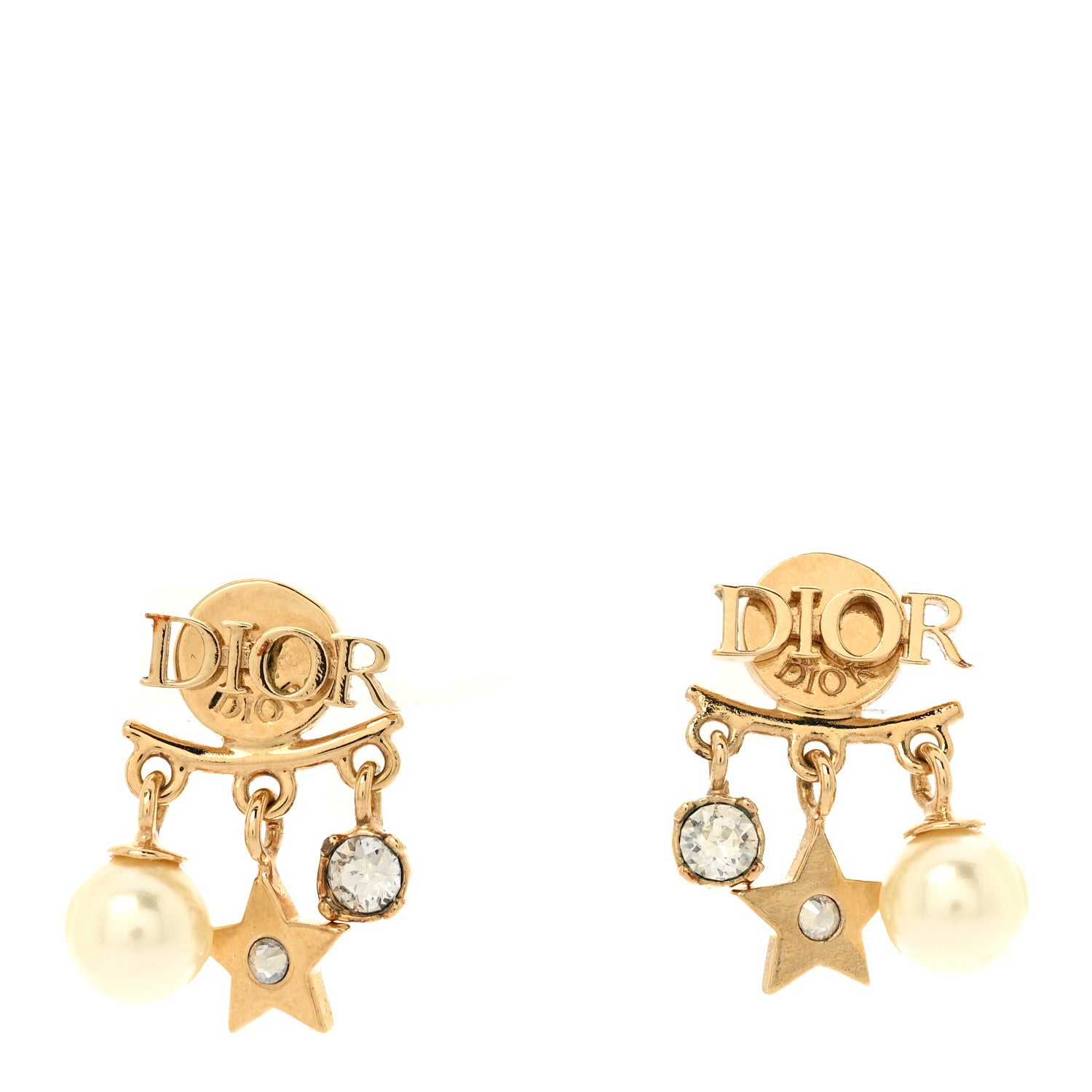 Christian Dior Pearl Crystal Dio(r)evolution Star Earrings Gold White 1 of 6