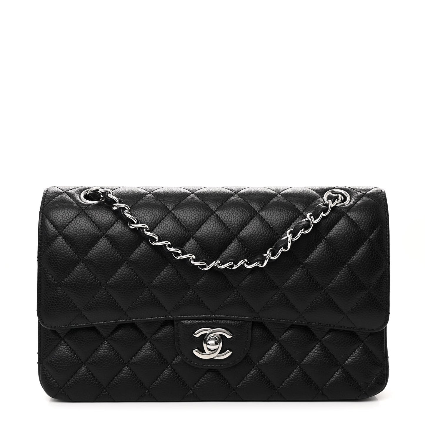 Caviar Quilted Medium Double Flap Black