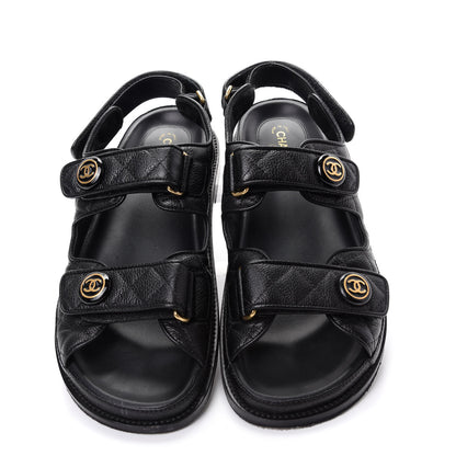 Chanel Grained Calfskin Velcro Dad Sandals 39.5 Black 5 of 11