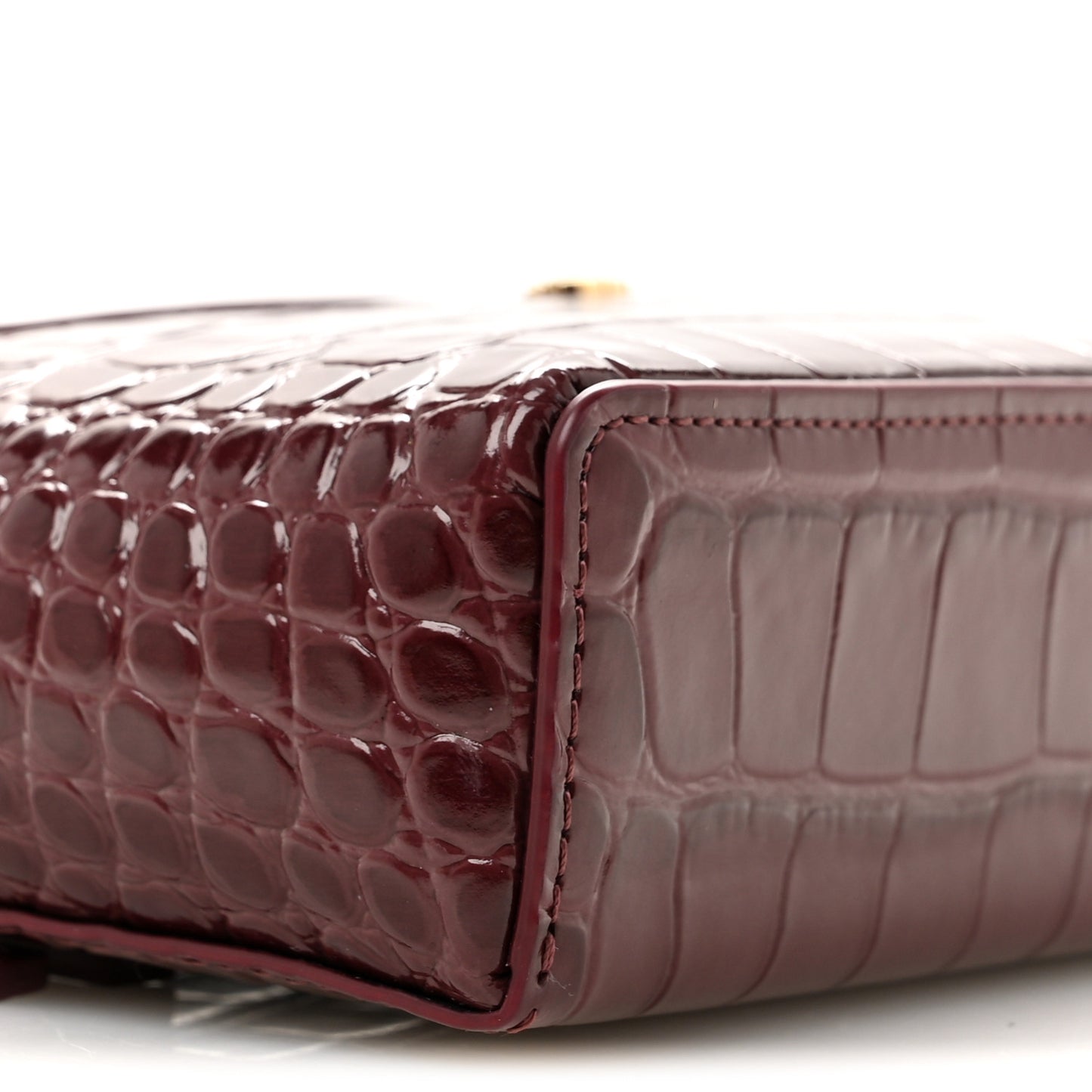 Calfskin Crocodile Embossed Crococo Top Handle Slim Vanity Case With Chain Dark Burgundy