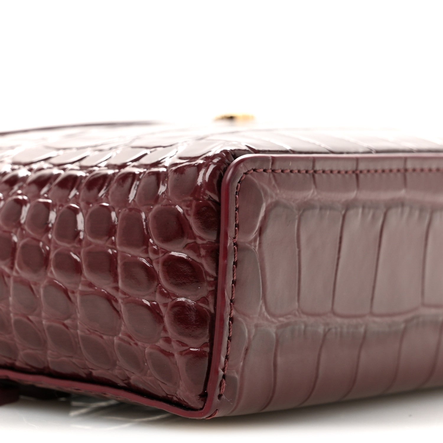 Chanel Calfskin Crocodile Embossed Crococo Top Handle Slim Vanity Case With Chain Dark Burgundy 9 of 11