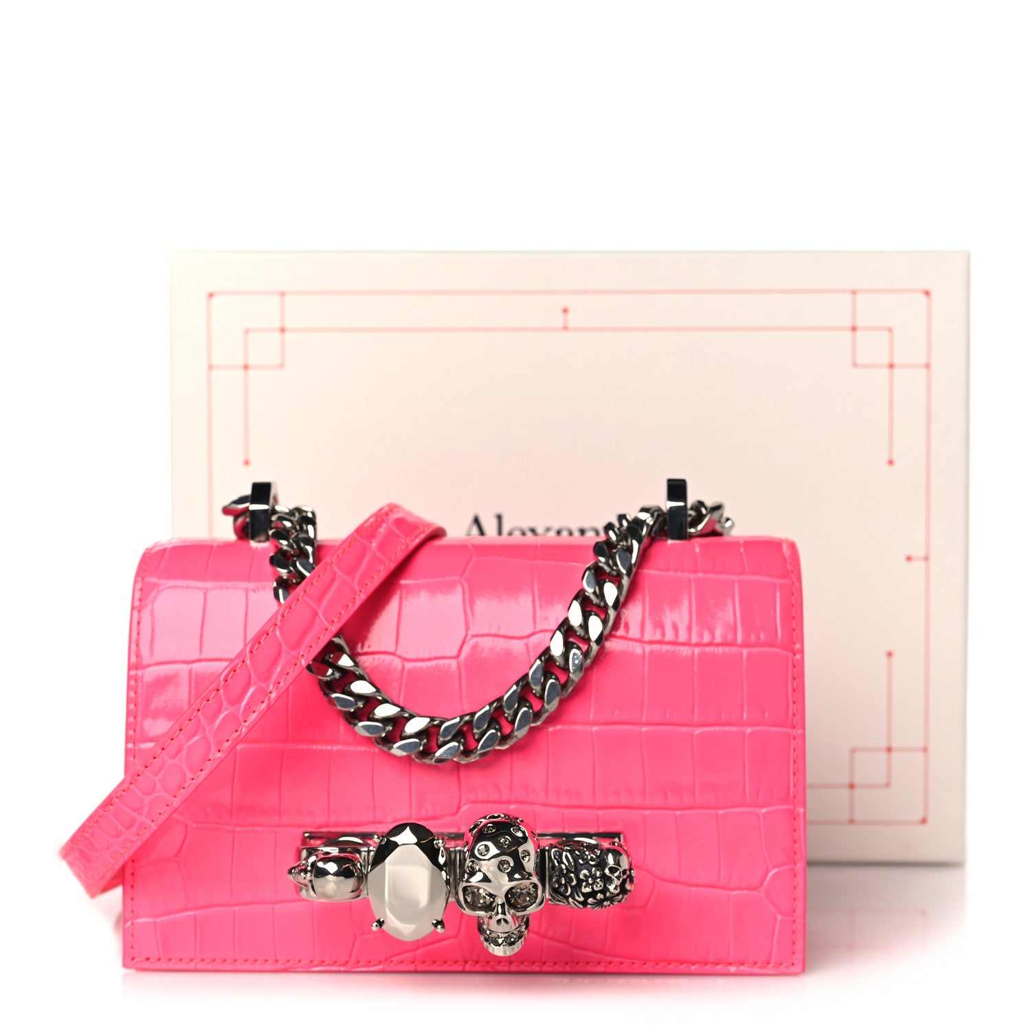 Alexander McQueen Shiny Crocodile Embossed Jeweled Satchel Peony Pink 10 of 10