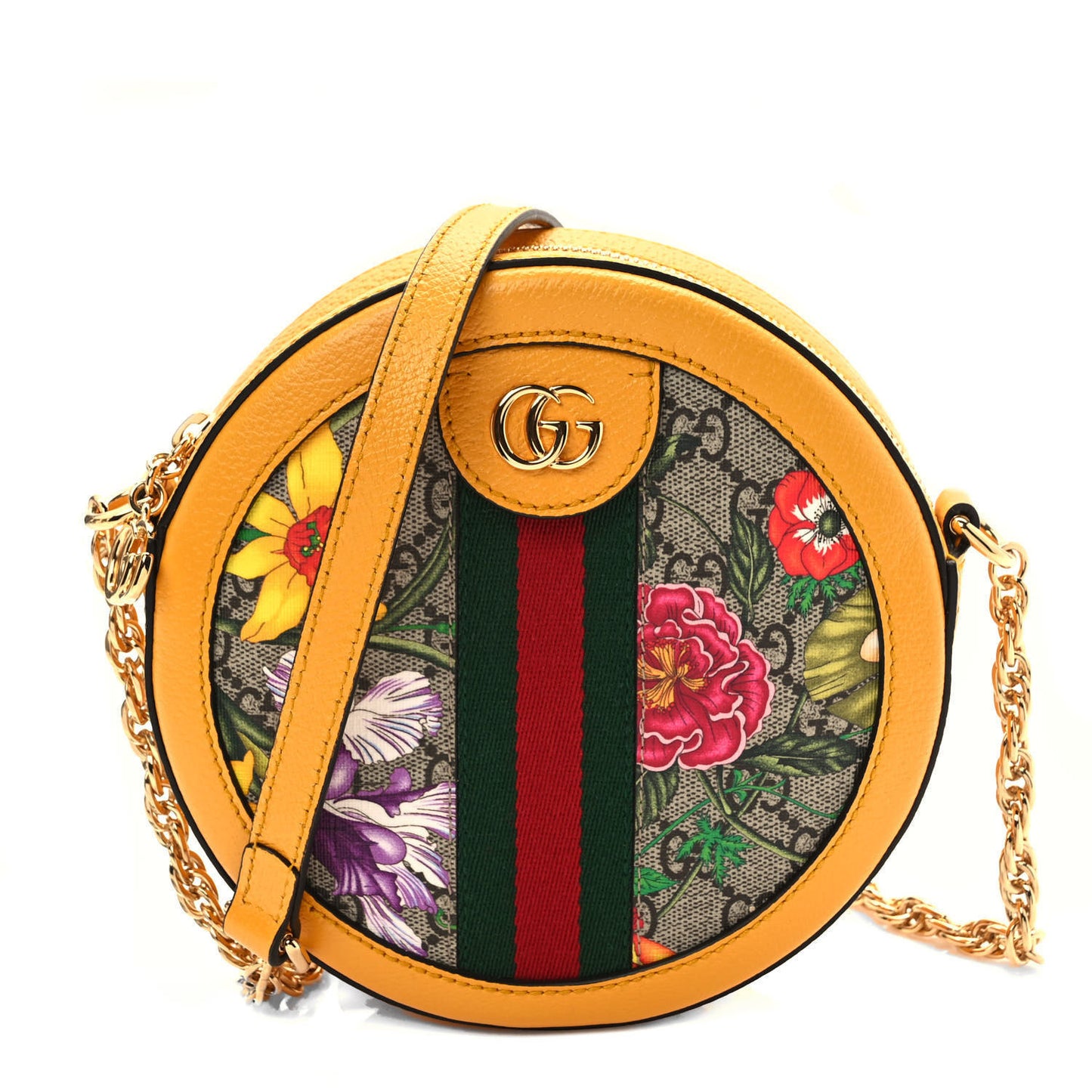 GG Supreme Monogram Flora Web Mini Ophidia Round Shoulder Bag Beige Multicolor Crop