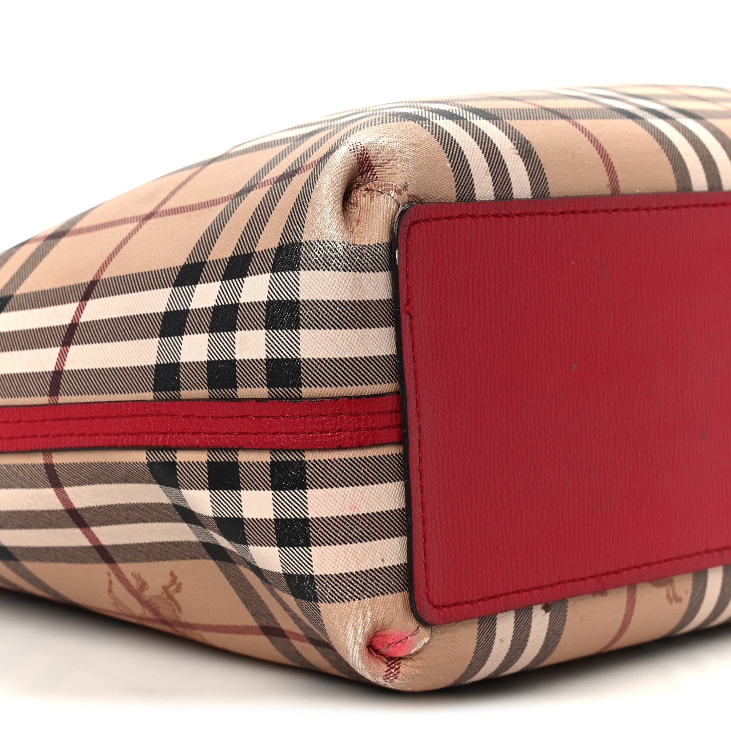 Burberry Grainy Calfskin Haymarket Check Medium Reversible Tote Red 14 of 23