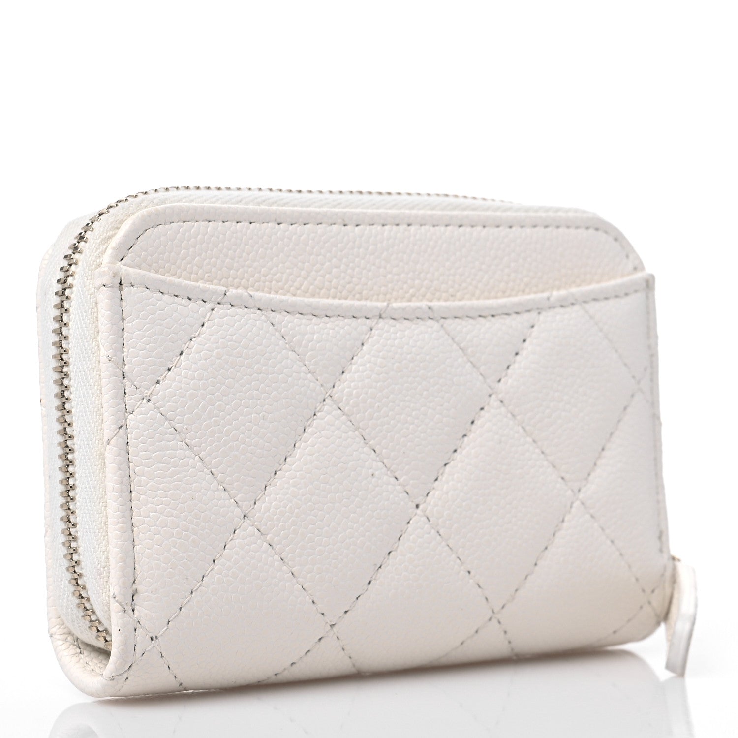 Chanel Caviar Quilted Zip Coin Purse White 3 of 8