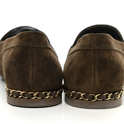 Chanel Suede Calfskin CC Chain Mocassin Loafers 37.5 Brown 9 of 9