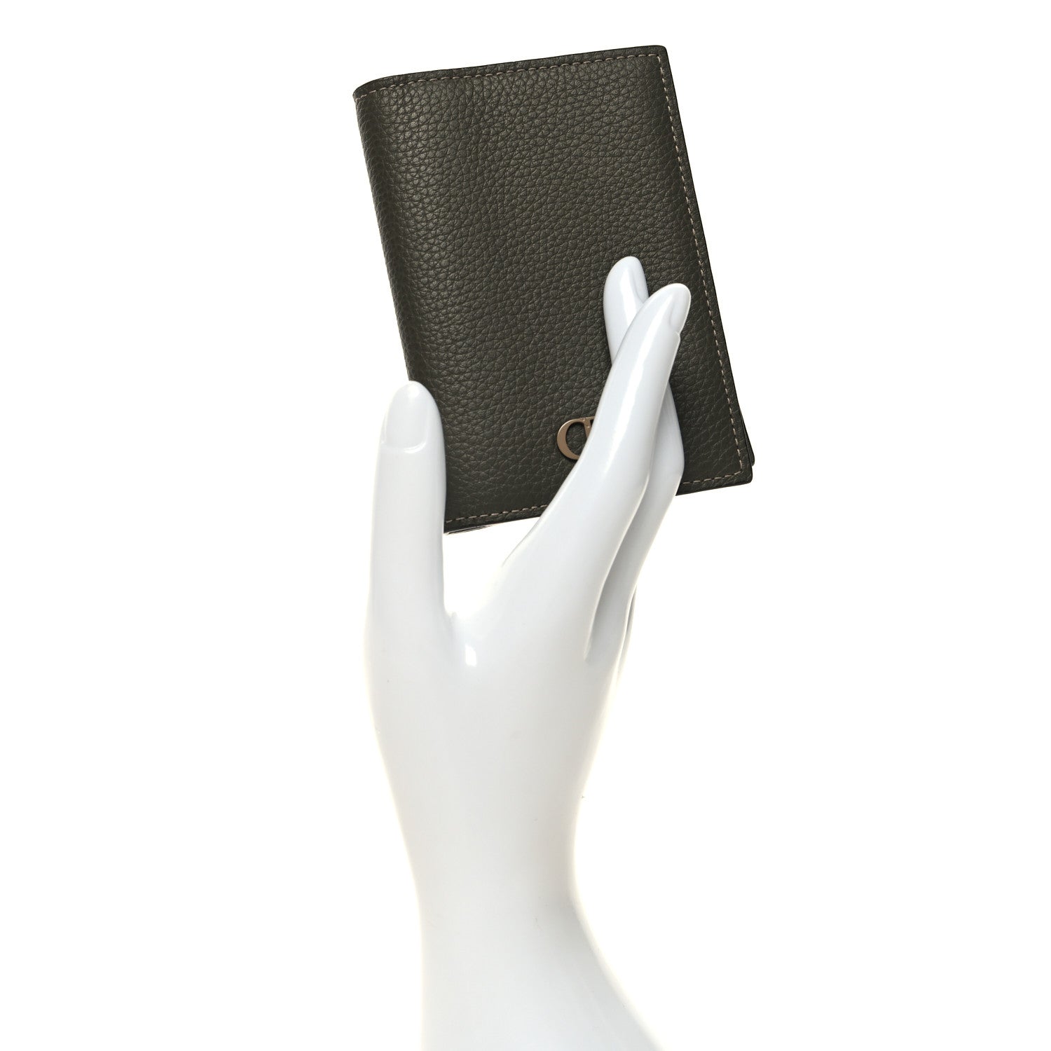 Christian Dior Grained Calfskin Icon Vertical Bifold Card Holder Grey 2 of 7