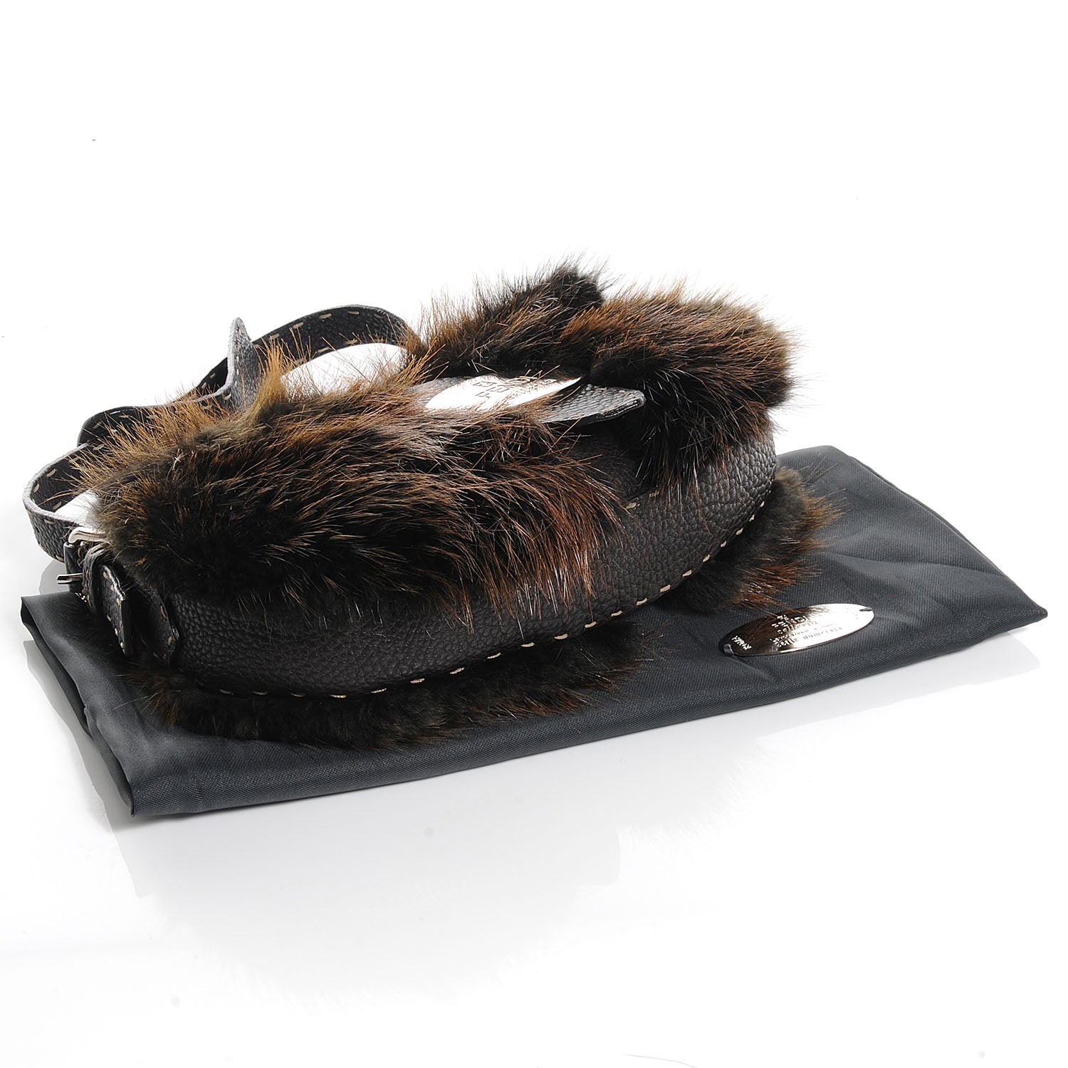 Fendi Mink Fur Calfskin Romano Selleria Brown 4 of 8