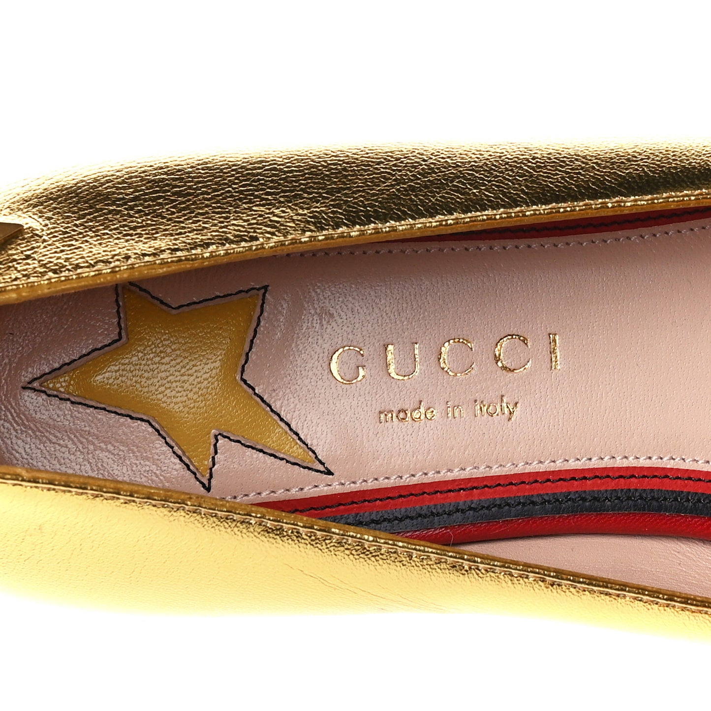 Metallic Nappa Silk Web Ballerina Flat 35.5 Gold