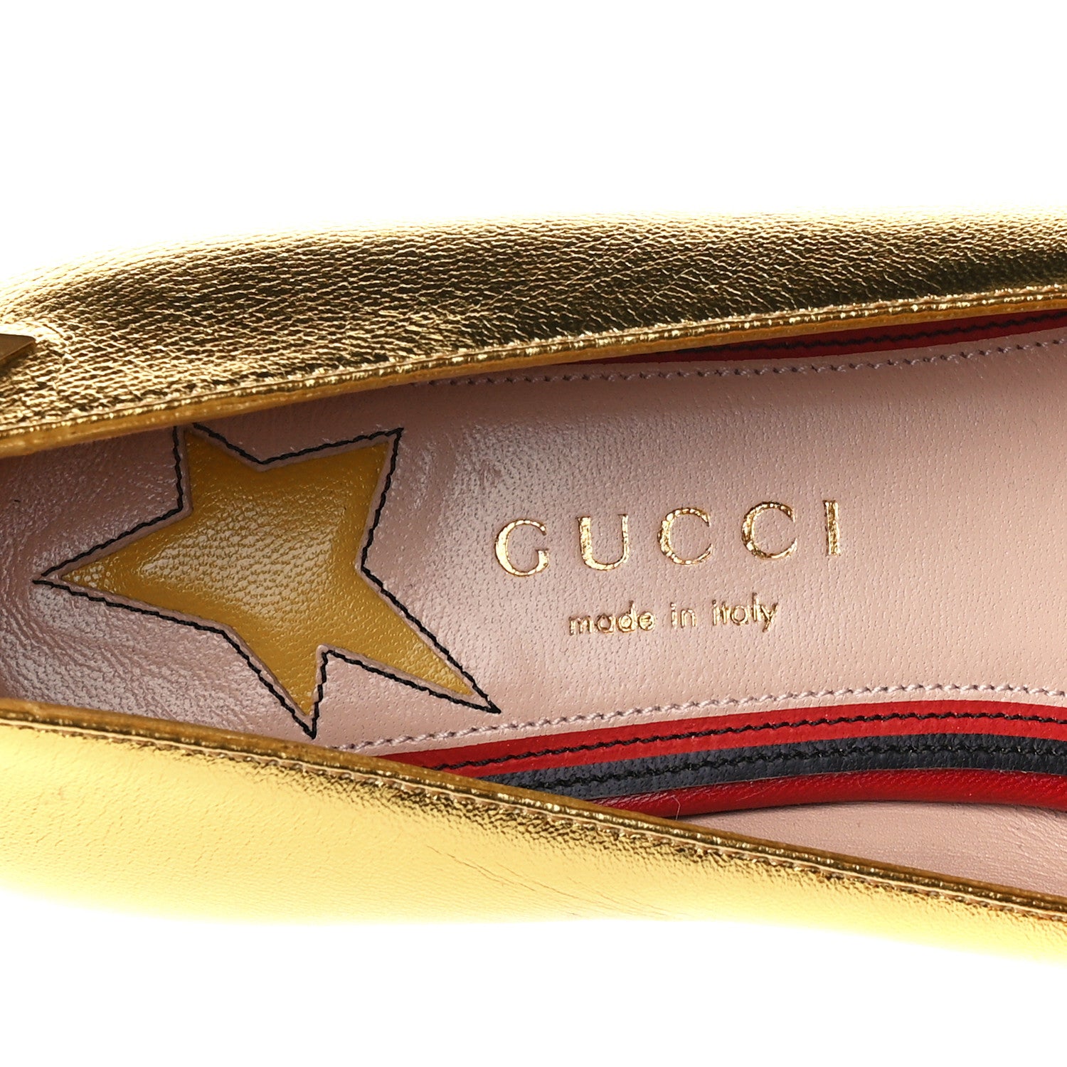 Gucci Metallic Nappa Silk Web Ballerina Flat 35.5 Gold 6 of 8