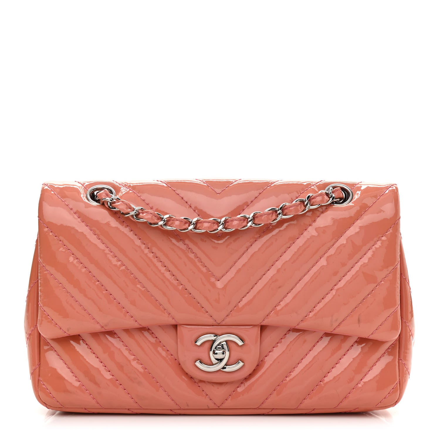 Chanel Patent Chevron Quilted Medium Single Flap Pink 1 of 15