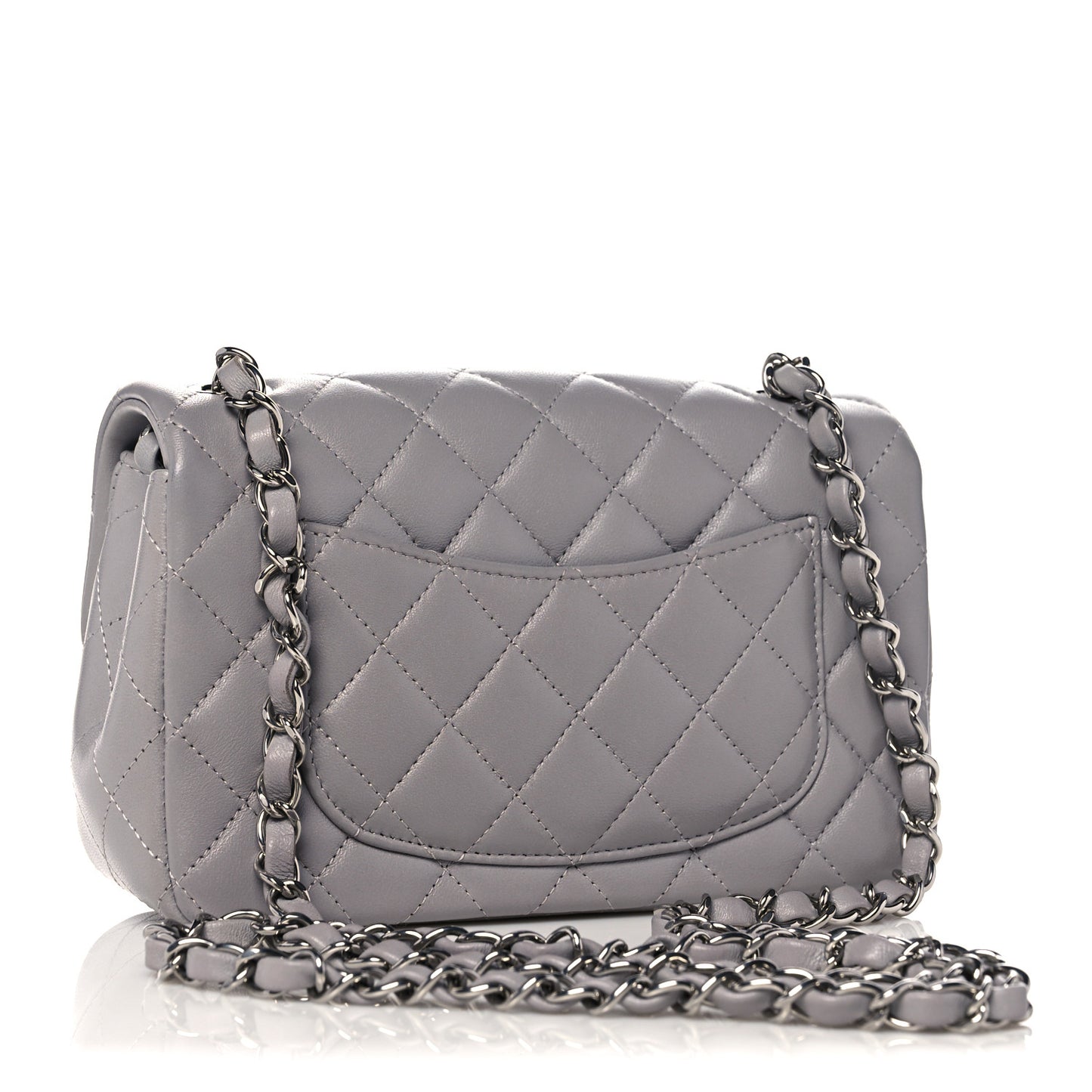 Lambskin Quilted Mini Rectangular Flap Grey
