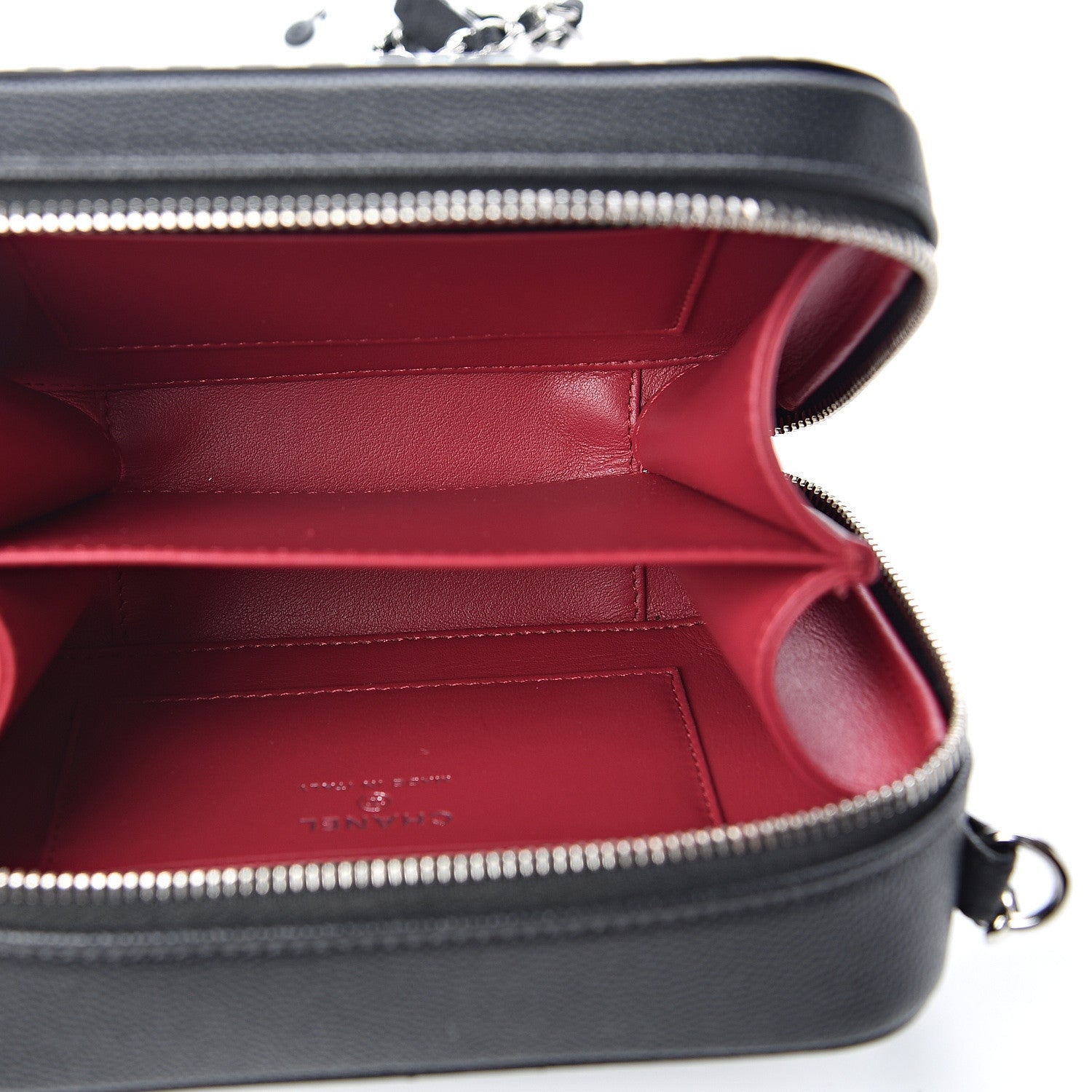 Chanel Caviar Quilted Striped Filigree Vanity Clutch With Chain Black White 4 of 9