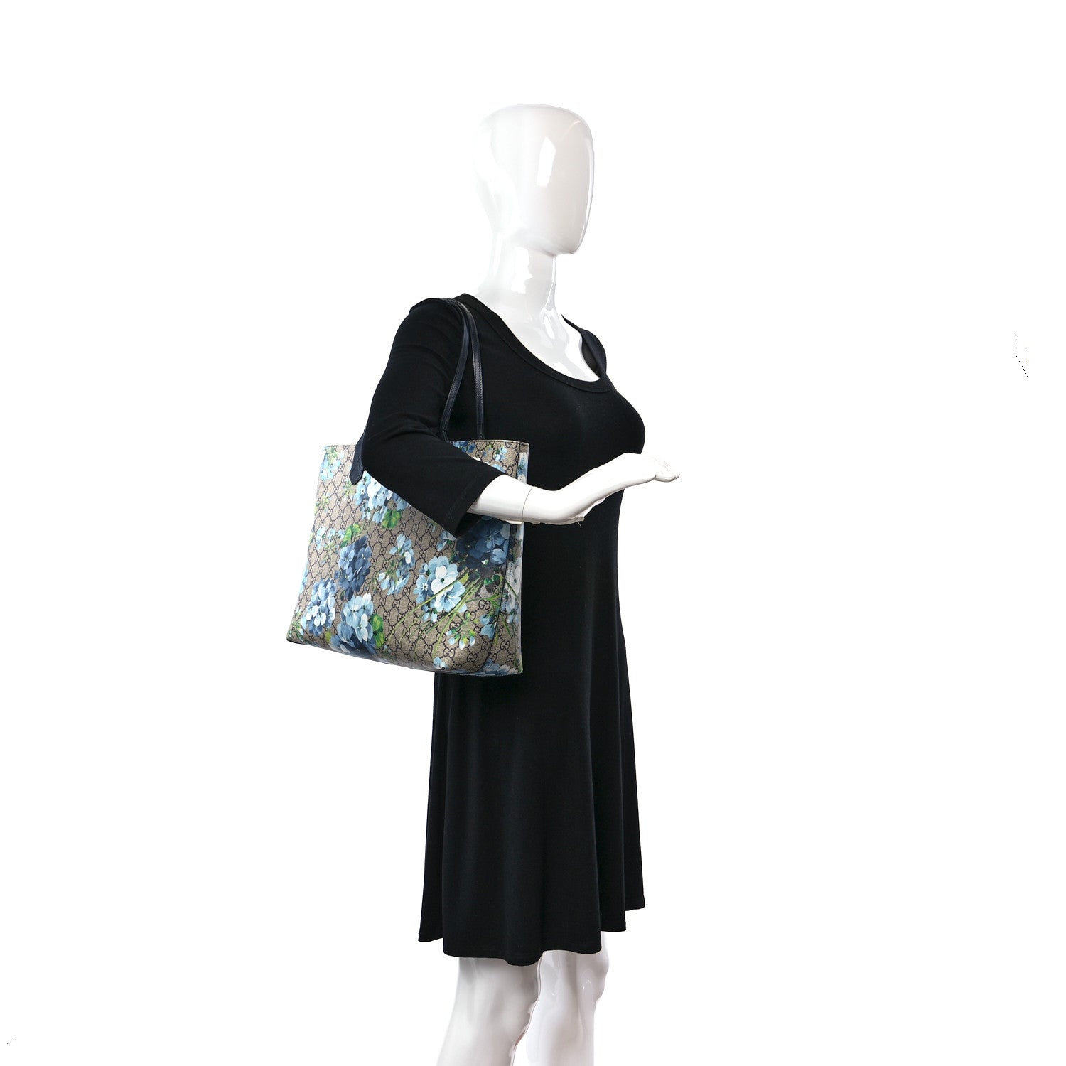 Gucci GG Supreme Monogram Blooms Medium Reversible Tote Beige Blue Navy 2 of 10
