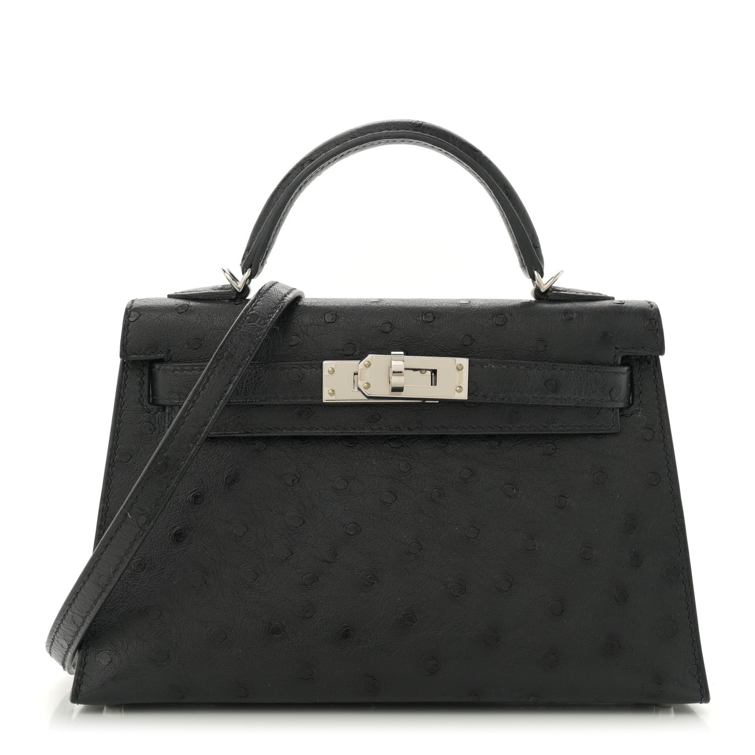 Hermes Ostrich Kelly Sellier Mini 20 Black 1 of 12