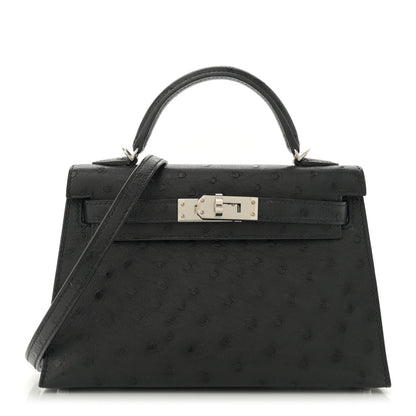 Hermes Ostrich Kelly Sellier Mini 20 Black 1 of 12