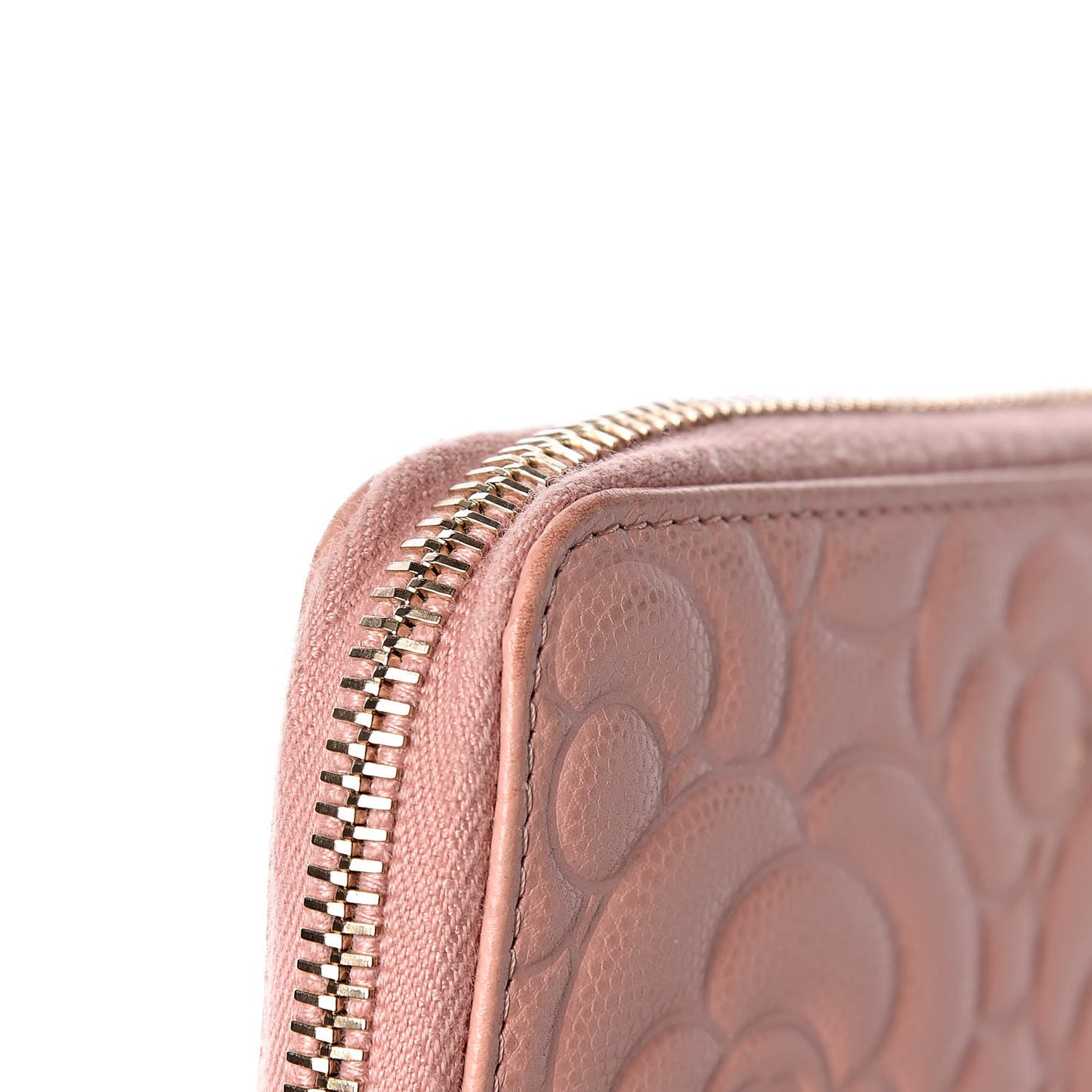 Caviar Camellia Embossed Zip Around Large Gusset Wallet Nude