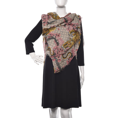 Gucci Modal Silk GG Monogram Supreme Tiger Square Shawl Rope Pink 2 of 5
