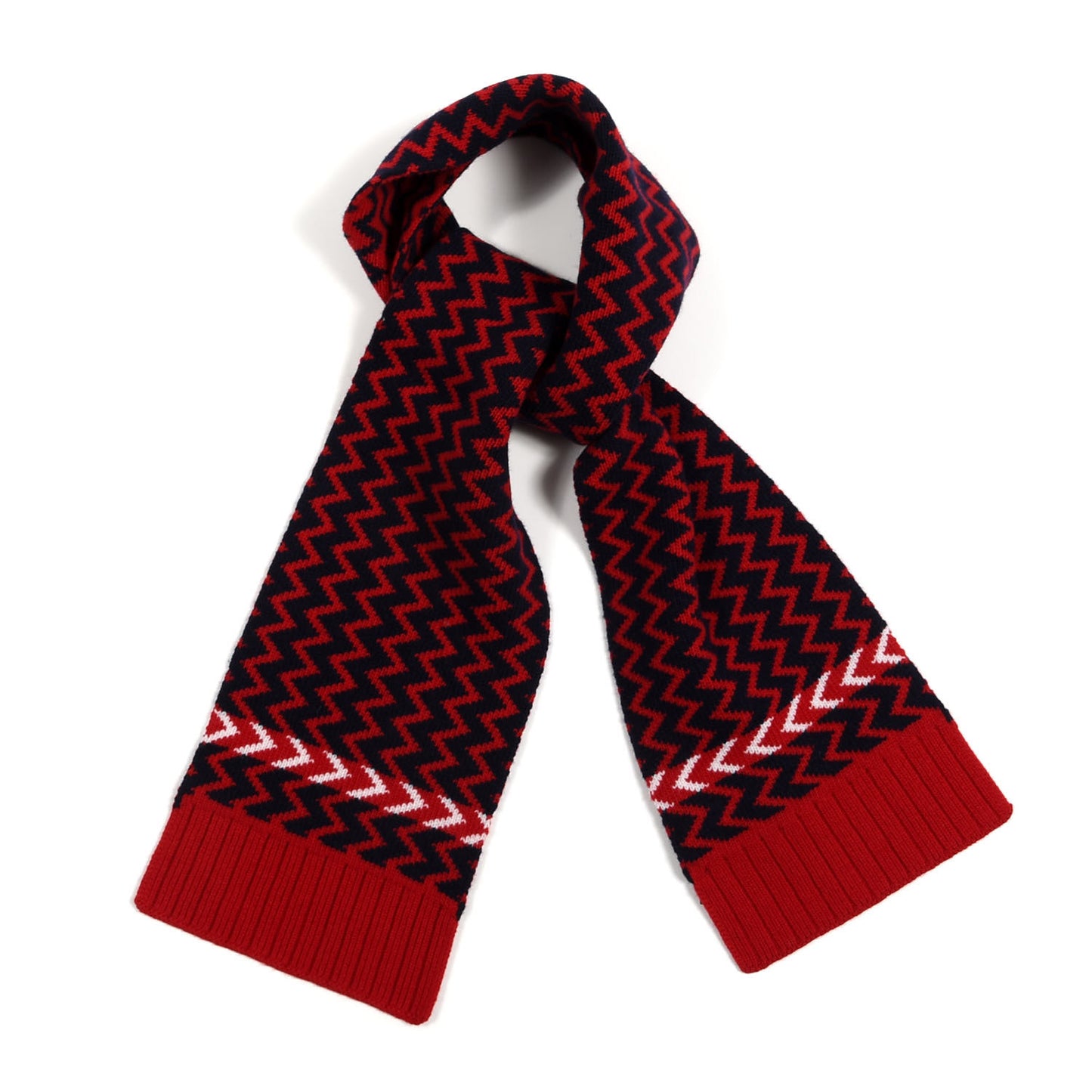 Wool Zigzag Scarf White Red Blue