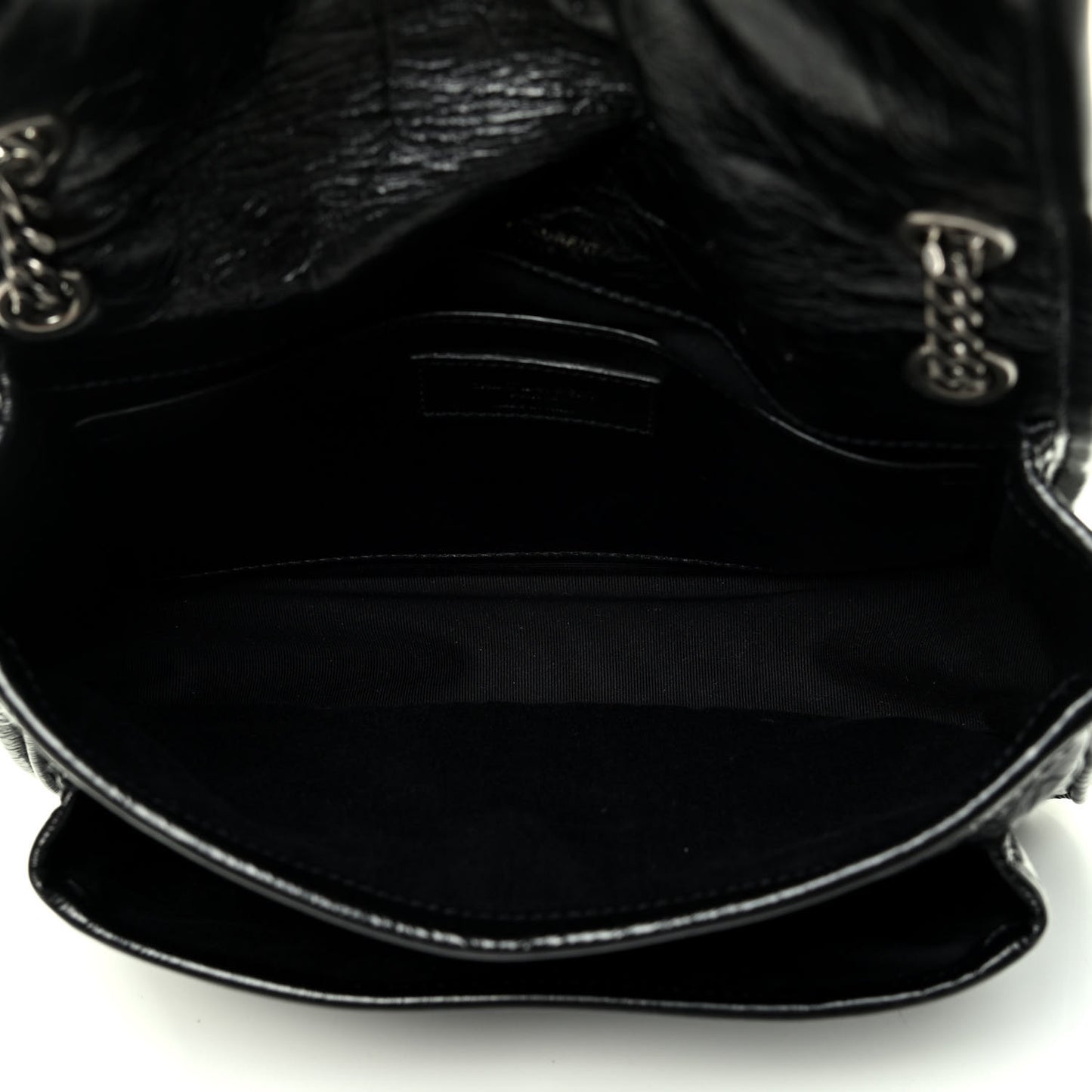 Crinkled Calfskin Matelasse Monogram Baby Niki Chain Satchel Black
