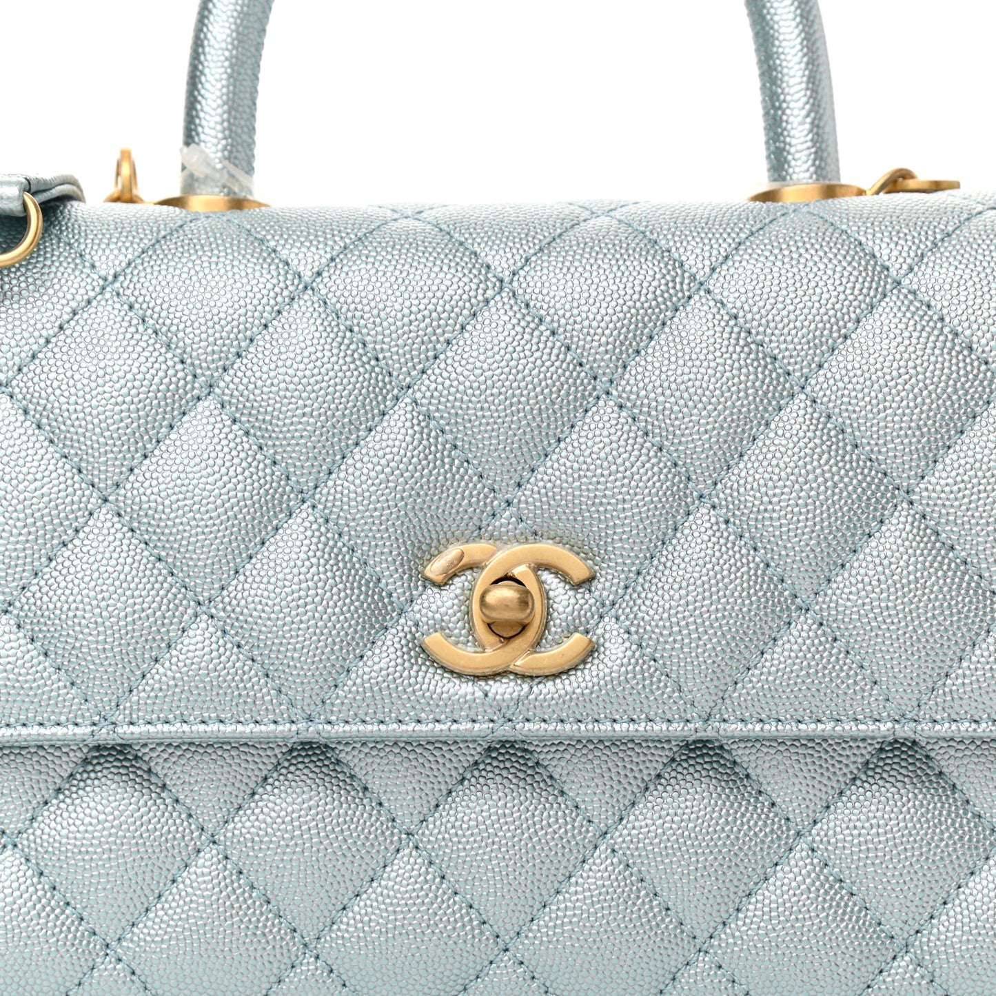 Metallic Caviar Quilted Mini Coco Handle Flap Light Blue
